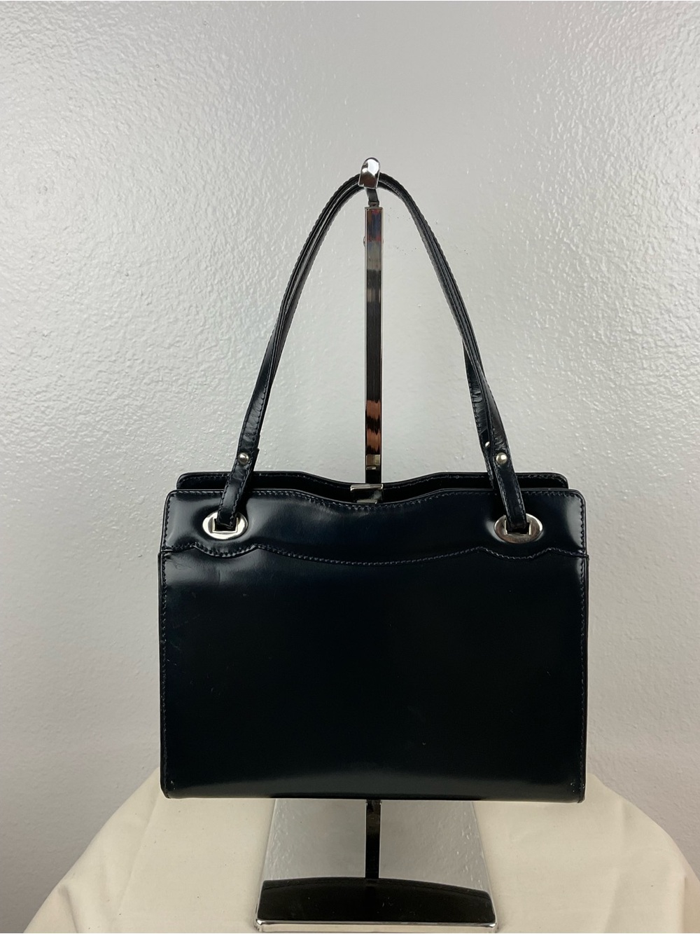 Vintage 1960's Blue Dofan of France Hand Bag‎ with Silver-Tone Hardware